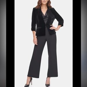 Eliza J Black Velvet Blazer – Ruched 3/4 Sleeves – Size Small